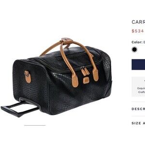 Bric’s MILANO Italy Brown Faux Gator Croc Lux 21” Rolling Duffle CARRY-ON $534